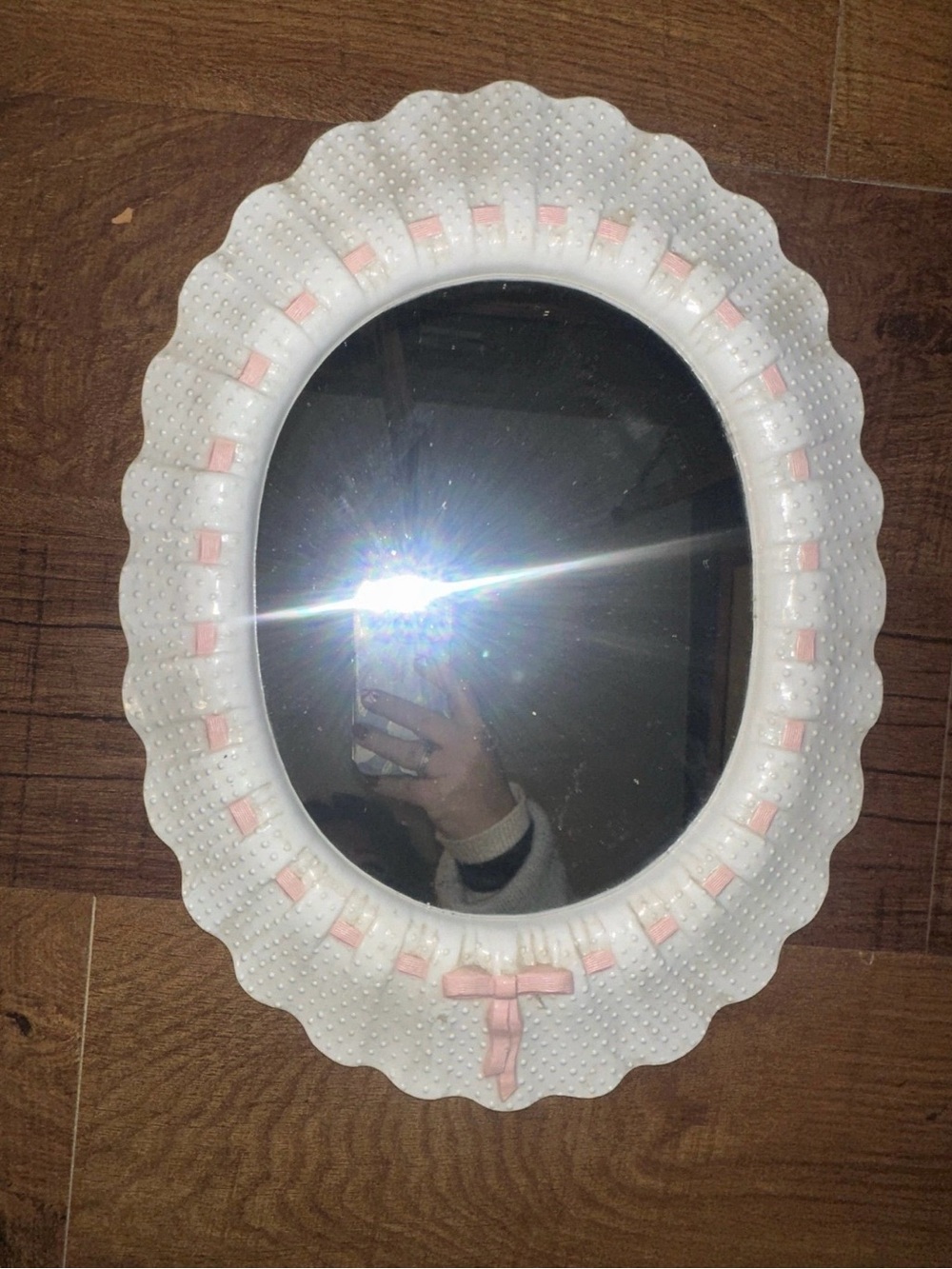 MCM Oval Decorative Wall Mirror with Pink Ribbon Trim